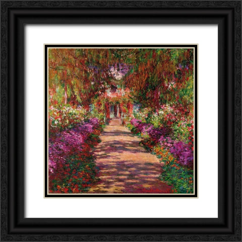 Path in Monets Garden Giverny Black Ornate Wood Framed Art Print with Double Matting by Monet, Claude