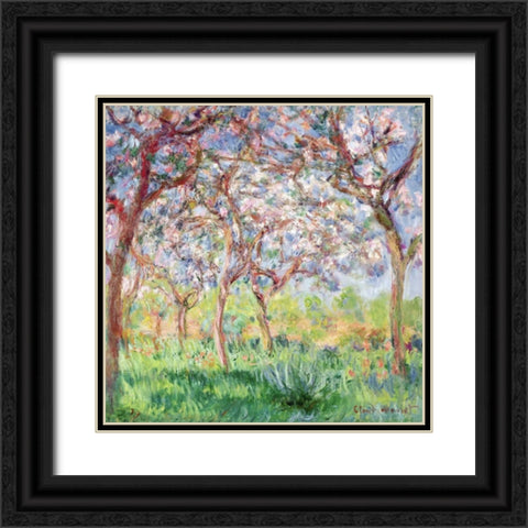 Printemps a Giverny Black Ornate Wood Framed Art Print with Double Matting by Monet, Claude