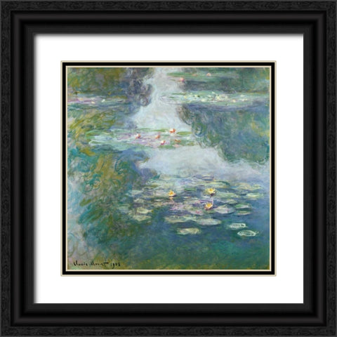 Waterlilies Black Ornate Wood Framed Art Print with Double Matting by Monet, Claude
