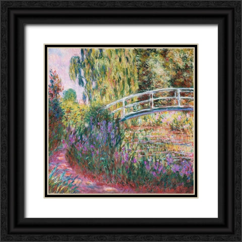 The Japanese Bridge Pond with Water Lillies Black Ornate Wood Framed Art Print with Double Matting by Monet, Claude
