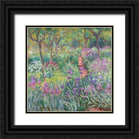 The artists garden at Giverny Black Ornate Wood Framed Art Print with Double Matting by Monet, Claude