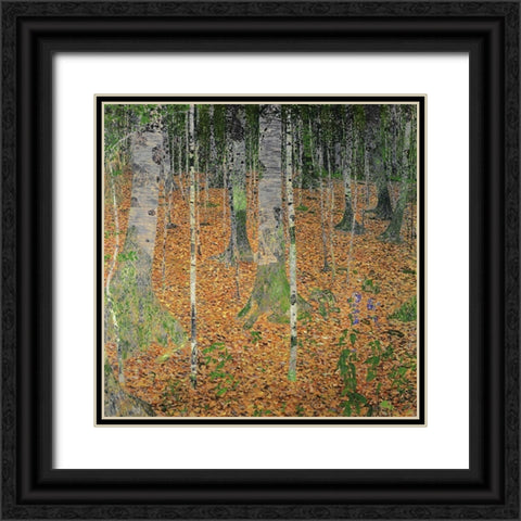 The Birch Wood Black Ornate Wood Framed Art Print with Double Matting by Klimt, Gustav