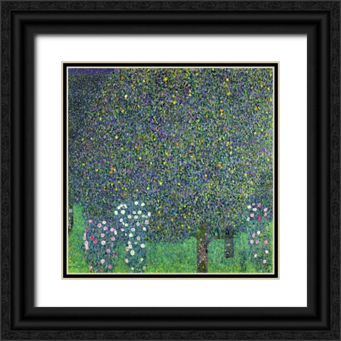 Roses under the Trees Black Ornate Wood Framed Art Print with Double Matting by Klimt, Gustav