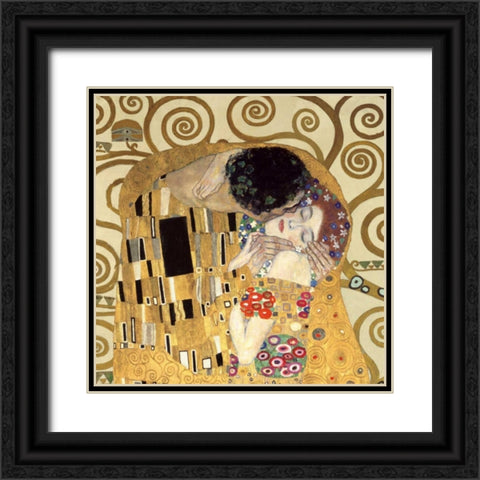 The Kiss Black Ornate Wood Framed Art Print with Double Matting by Klimt, Gustav