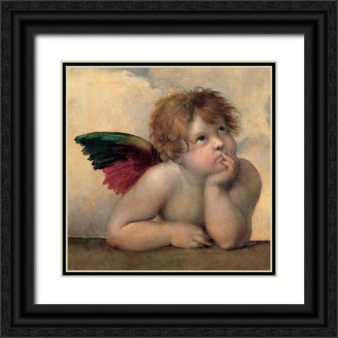 Angelo I - Madonna Sistina Black Ornate Wood Framed Art Print with Double Matting by Raffaello