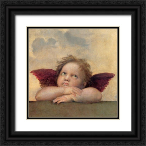 Angelo II - Madonna Sistina Black Ornate Wood Framed Art Print with Double Matting by Raffaello