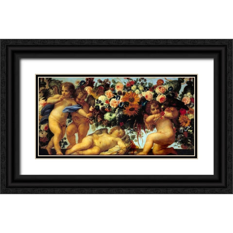 Amours et guirlandes de fleurs II Black Ornate Wood Framed Art Print with Double Matting by Maratta, Carlo