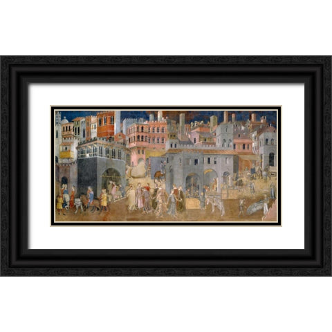 Effetti del Buon Governo in citta Black Ornate Wood Framed Art Print with Double Matting by Lorenzetti, Ambrogio