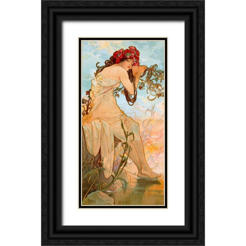 ete Black Ornate Wood Framed Art Print with Double Matting by Mucha, Alphonse