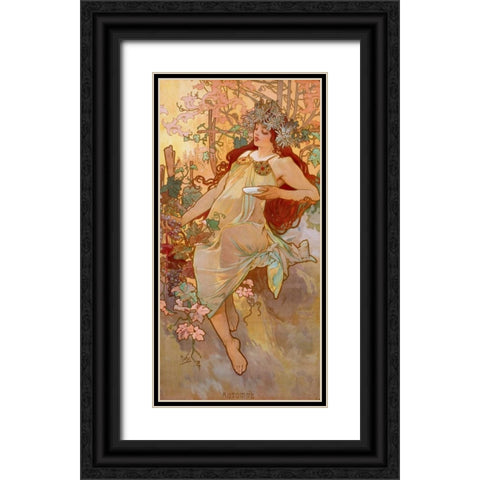 Automne Black Ornate Wood Framed Art Print with Double Matting by Mucha, Alphonse