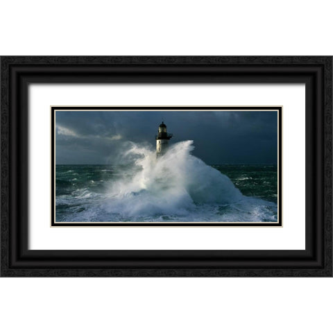 Phare d Ar-Men Black Ornate Wood Framed Art Print with Double Matting by Guichard, Jean
