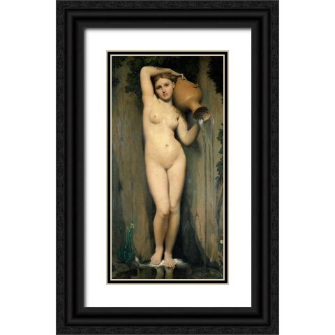 La source Black Ornate Wood Framed Art Print with Double Matting by Ingres, Jean-Auguste-Dominique