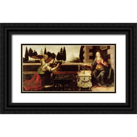 Annunciazione Black Ornate Wood Framed Art Print with Double Matting by da Vinci, Leonardo