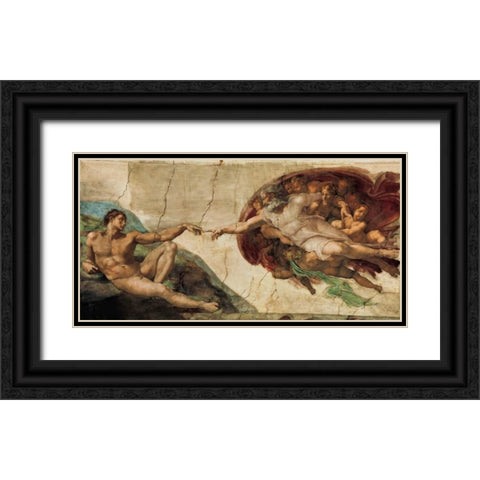 La creazione di Adamo Black Ornate Wood Framed Art Print with Double Matting by Buonarroti, Michelangelo
