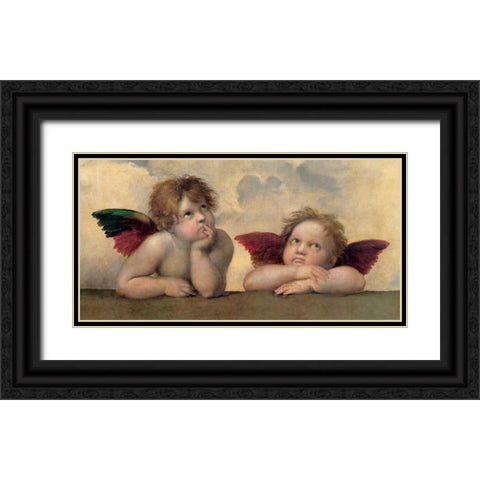 Angeli - Madonna Sistina Black Ornate Wood Framed Art Print with Double Matting by Raffaello