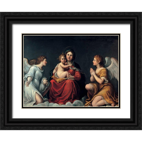 Madonna con Bambino ed angeli Black Ornate Wood Framed Art Print with Double Matting by Albani, Francesco