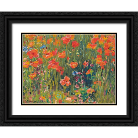 Poppies Black Ornate Wood Framed Art Print with Double Matting by Vonnoh, Robert William