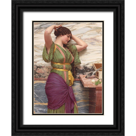A Fair Reflection Black Ornate Wood Framed Art Print with Double Matting by Godward, John William