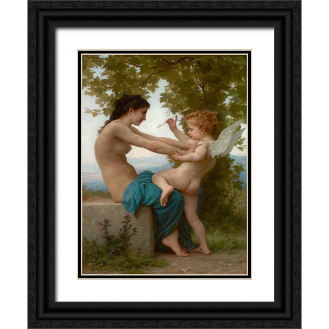 A Young Girl Defending Herself against Eros Black Ornate Wood Framed Art Print with Double Matting by Bouguereau, William-Adolphe