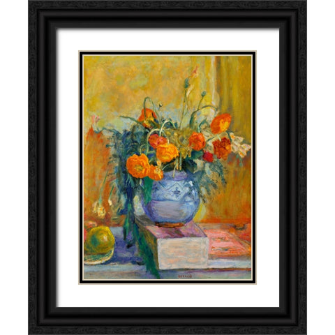 Renoncules au vase bleu Black Ornate Wood Framed Art Print with Double Matting by Bonnard, Pierre