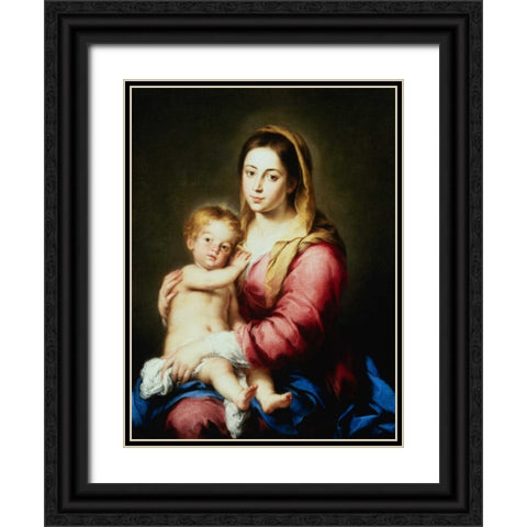 The Virgin and Child Black Ornate Wood Framed Art Print with Double Matting by Murillo, Bartolome Esteban