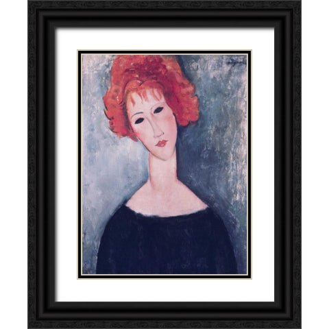 Red Head Black Ornate Wood Framed Art Print with Double Matting by Modigliani, Amedeo