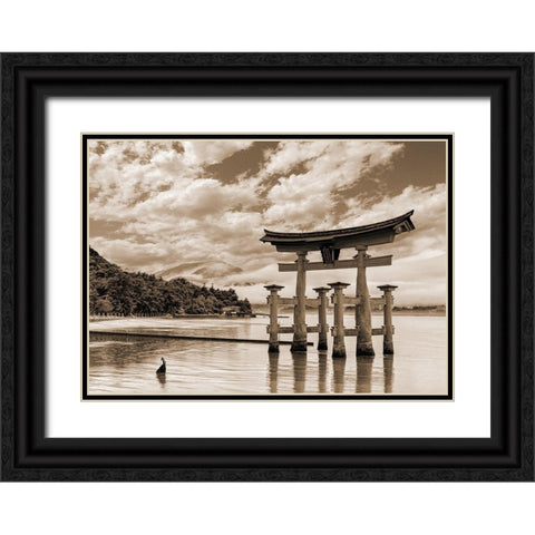 Itsukushima Shrine-Hiroshima-Japan (BW) Black Ornate Wood Framed Art Print with Double Matting by Pangea Images