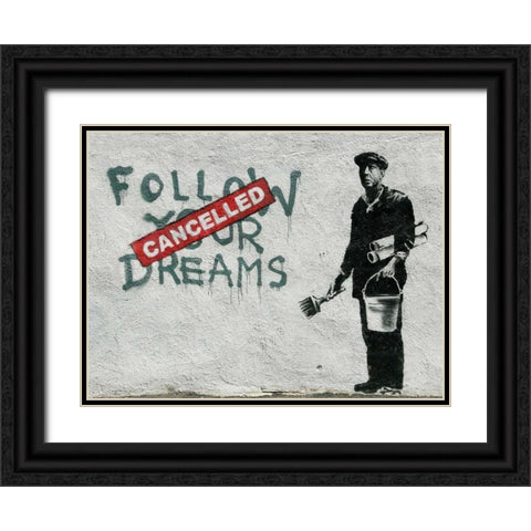 Essex Street Boston-graffiti attributed to Banksy Black Ornate Wood Framed Art Print with Double Matting by Anonymous