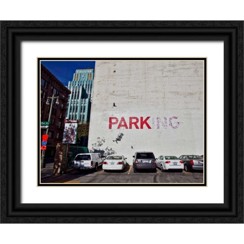 Broadway Los Angeles-graffiti attributed to Banksy Black Ornate Wood Framed Art Print with Double Matting by Anonymous