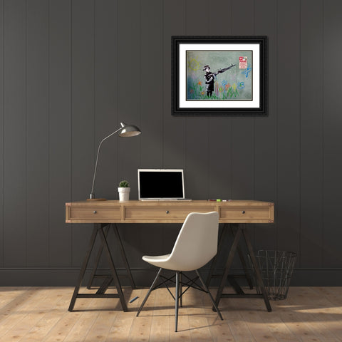 Westwood Los Angeles-graffiti attributed to Banksy Black Ornate Wood Framed Art Print with Double Matting by Anonymous