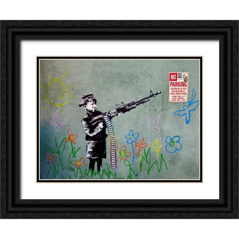 Westwood Los Angeles-graffiti attributed to Banksy Black Ornate Wood Framed Art Print with Double Matting by Anonymous