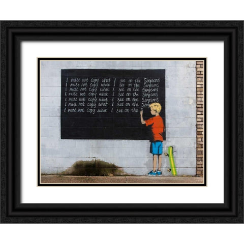 New Orleans-graffiti attributed to Banksy Black Ornate Wood Framed Art Print with Double Matting by Anonymous