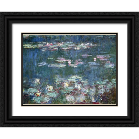 Water-Lilies Black Ornate Wood Framed Art Print with Double Matting by Monet, Claude