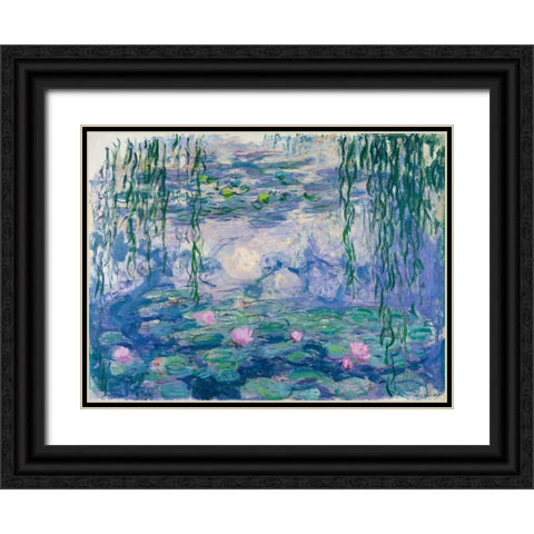 Waterlilies Black Ornate Wood Framed Art Print with Double Matting by Monet, Claude