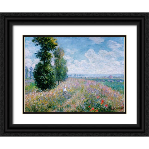 Meadow with Poplars Black Ornate Wood Framed Art Print with Double Matting by Monet, Claude