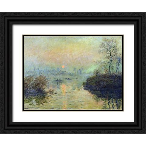 Sun Setting over the Seine at Lavacourt Black Ornate Wood Framed Art Print with Double Matting by Monet, Claude