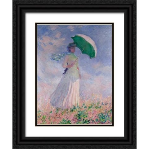 Woman with a Parasol-Right Black Ornate Wood Framed Art Print with Double Matting by Monet, Claude