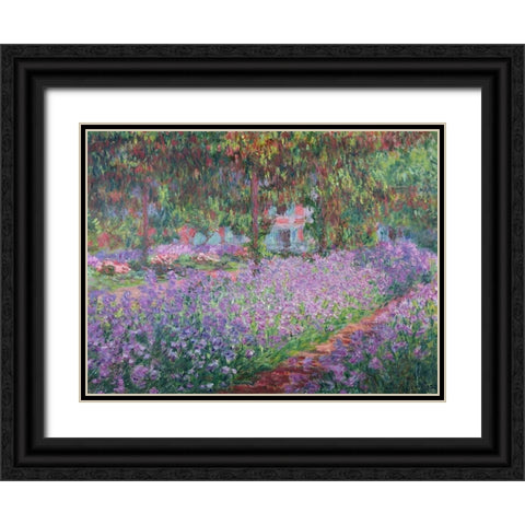 The Artists Garden at Giverny Black Ornate Wood Framed Art Print with Double Matting by Monet, Claude