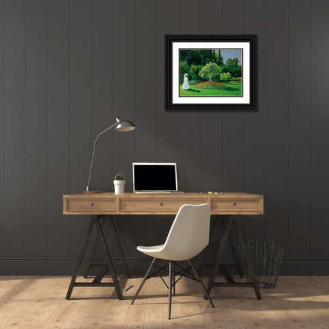 Young Woman in a Garden Black Ornate Wood Framed Art Print with Double Matting by Monet, Claude