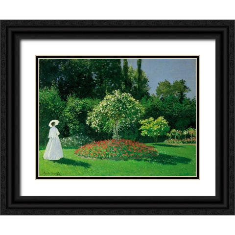 Young Woman in a Garden Black Ornate Wood Framed Art Print with Double Matting by Monet, Claude