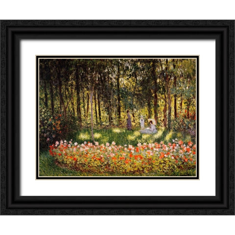 Wooded Scene Black Ornate Wood Framed Art Print with Double Matting by Monet, Claude