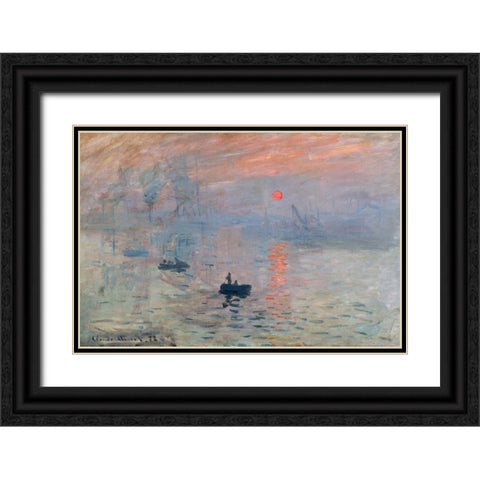 Impression au soleil levant Black Ornate Wood Framed Art Print with Double Matting by Monet, Claude