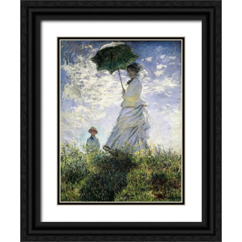 Femme a l’ombrelle Black Ornate Wood Framed Art Print with Double Matting by Monet, Claude