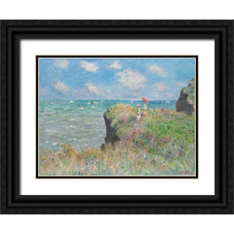Cliff Walk at Pourville Black Ornate Wood Framed Art Print with Double Matting by Monet, Claude