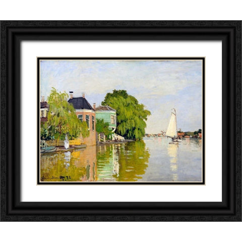 Houses on the Achterzaan Black Ornate Wood Framed Art Print with Double Matting by Monet, Claude