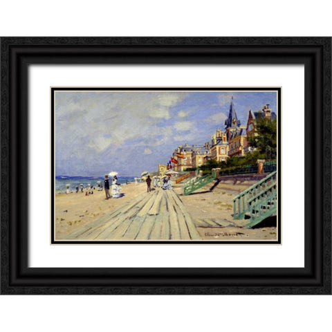 Plage de Trouville Black Ornate Wood Framed Art Print with Double Matting by Monet, Claude