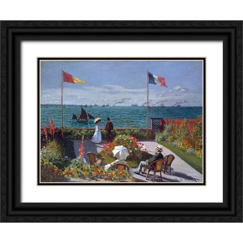Terrasse a Sainte-Adresse Black Ornate Wood Framed Art Print with Double Matting by Monet, Claude