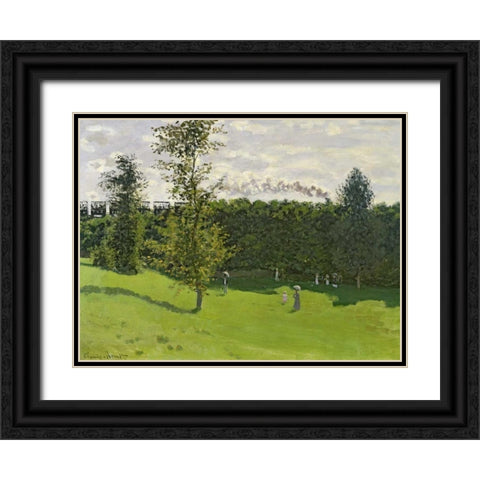 The Train in the Country Black Ornate Wood Framed Art Print with Double Matting by Monet, Claude