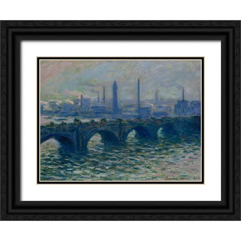 Waterloo Bridge London Black Ornate Wood Framed Art Print with Double Matting by Monet, Claude
