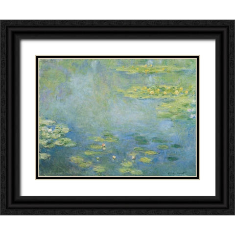 Waterlilies Black Ornate Wood Framed Art Print with Double Matting by Monet, Claude